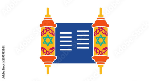 Decorative Torah scroll with Star of David and blue parchment.