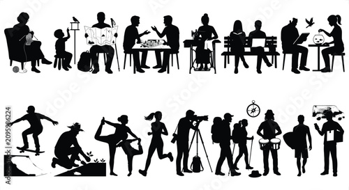 Tableau sur toile Diverse people silhouettes engaged in various activities on a white background