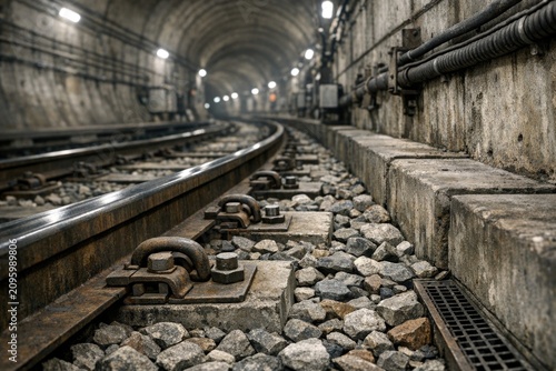 Abandoned train tracks overgrown with rocks
