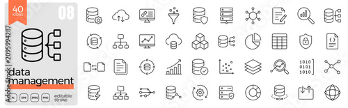 Fotografie Data management linear icon set