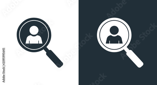 Person avatar inside magnifying glass: Glyph and solid icon set - Icon vector - Editable line icons. Vector illustration