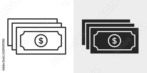 Billede på lærred Banknote Icon represents paper currency, cash payments, and financial transactions with an editable stroke vector illustration