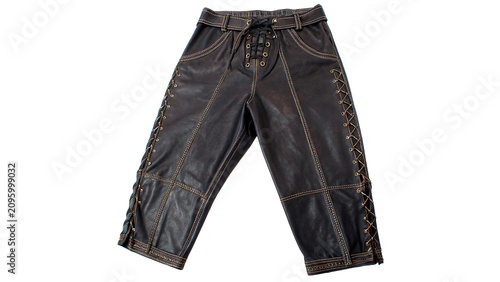 Fotografía Pair of durable dark brown leather trousers rugged vintage masculine clothing is
