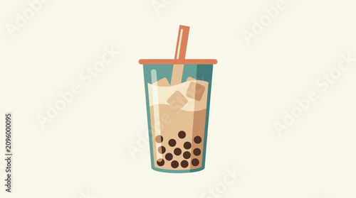 Tableau sur toile A refreshing glass of iced milk tea with chewy tapioca pearls