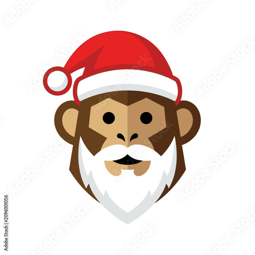 Canvas Print Cute cartoon monkey wearing a red Santa hat and white beard