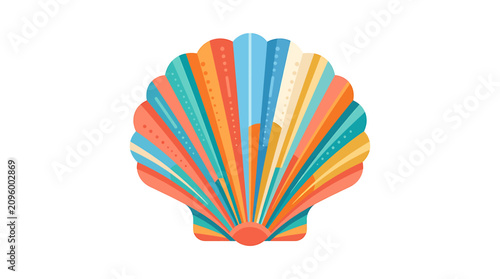 Fotografie Colorful fan shaped seashell illustration vector.