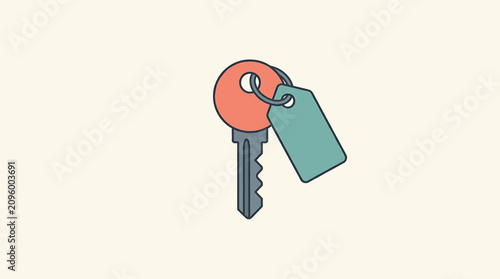 Flat design illustration of a key with a tag.