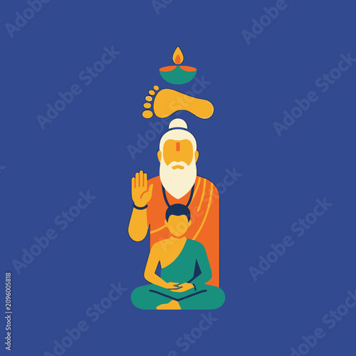Принти на полотні Flat vector illustration of a Hindu guru blessing his meditating disciple