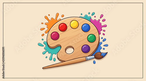 Colorful Paint Palette with Brush 4.