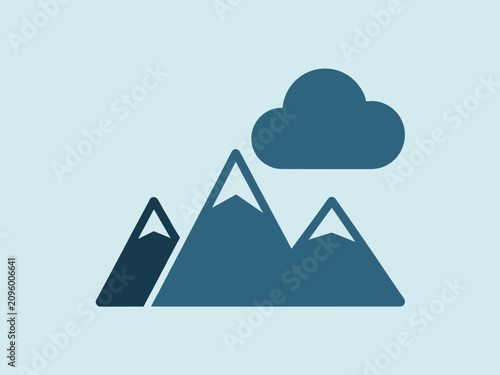 Tableau sur toile Mountain Landscape Illustration with Clouds and Compass Icon for Adventure Plann