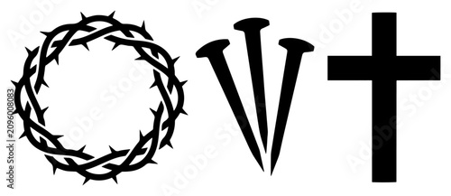 Foto Christian Easter symbols showing crown of thorns crucifixion nails and cross in