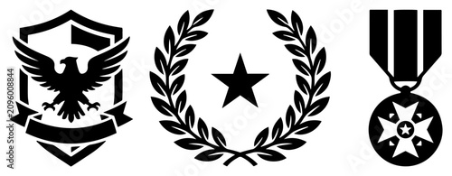 Konstfotografi Military award insignias set including eagle shield laurel wreath and honor meda