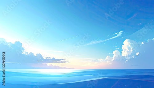 Serene Ocean Horizon with Wispy Clouds at Sunrise.