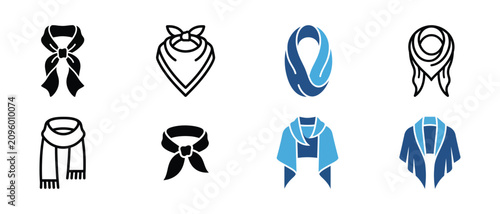 Bild auf Leinwand Fashion Scarf, Bandana, and Neckwear Vector Line and Glyph Icon Set