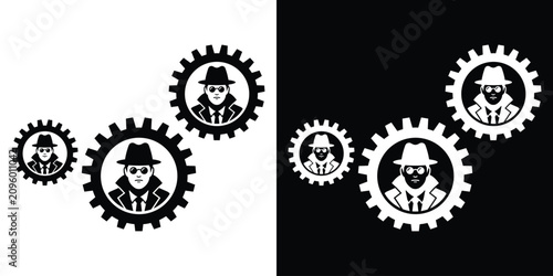 Bild auf Leinwand Secret agent or private detective figures inside interlocking gears