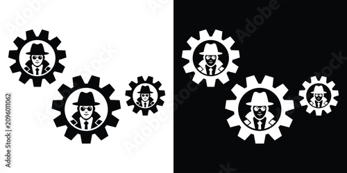 Bild auf Leinwand Secret agent or private detective figures inside interlocking gears