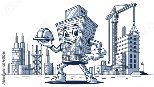 Whisk Pliers Character in Urban Site, Illustration, Friendly Environment, Engaging Viewpoint