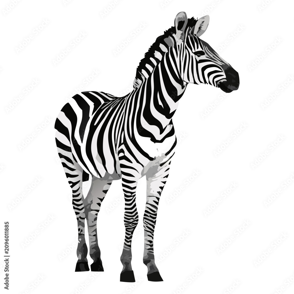 Obraz premium Standing Zebra Vector Illustration Detailed Black and White Striped Zebra Graphic Icon