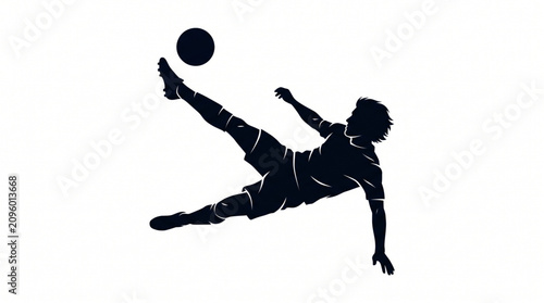 Фотография Silhouette of a soccer player performing a dynamic mid-air bicycle kick