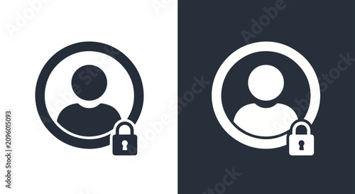 User account security lock icon set: Glyph and solid icon set - Icon vector - logo icons. Blue, Black and white icons