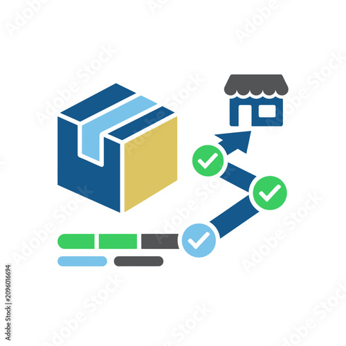Slika na platnu Flat vector icon representing package delivery tracking from warehouse to local