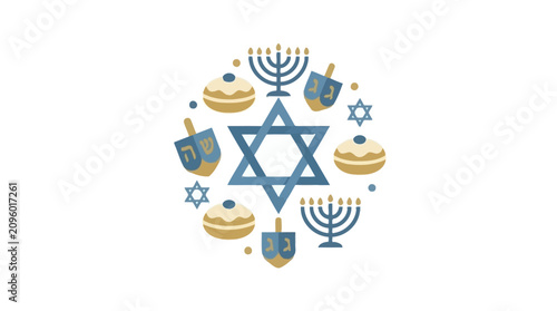 Photos Flat design Hanukkah symbols arranged in a circular composition
