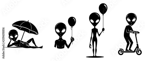 Fotografía Alien vacation and leisure activity icons including sunbathing and holding ballo