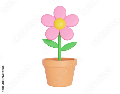 Flower in a Pot Cute 3d Illustration for Spring Design