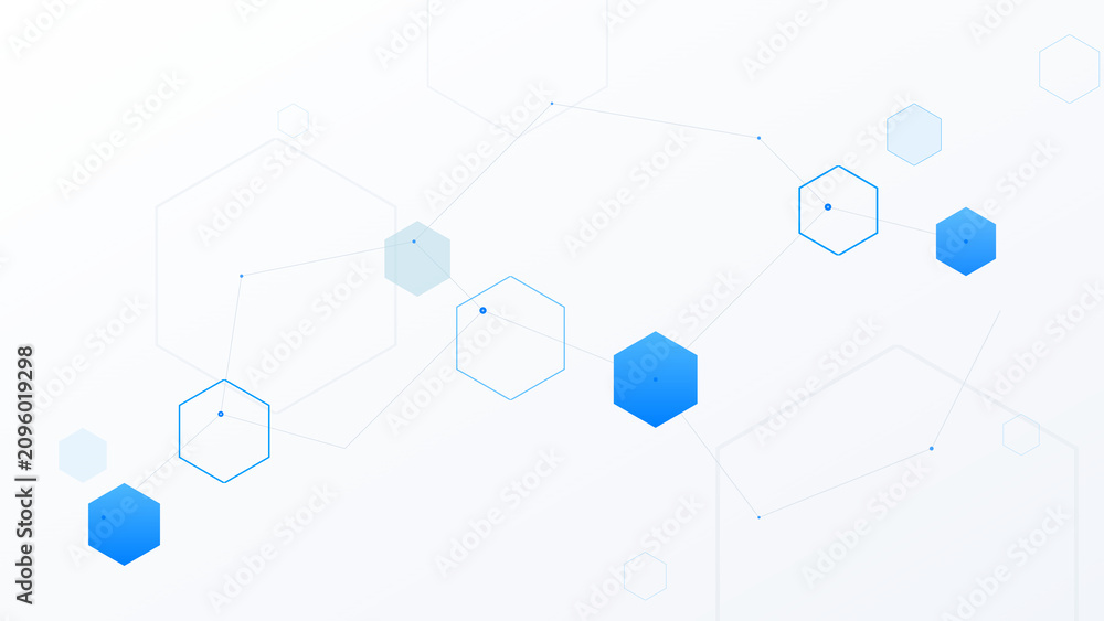 Obraz premium Abstract blue hexagon network background with lines and dots
