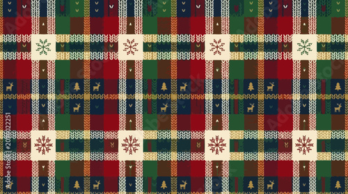 Fotografía Cozy festive plaid knit pattern with holiday motifs for winter