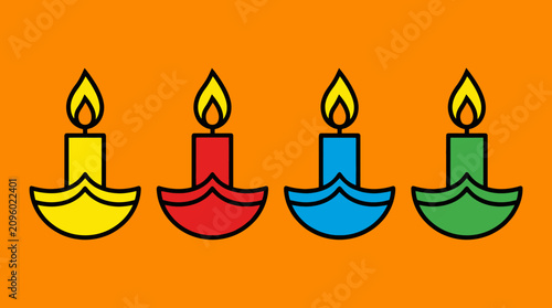 Photos Brightly colored graphic design of four lit traditional lamps