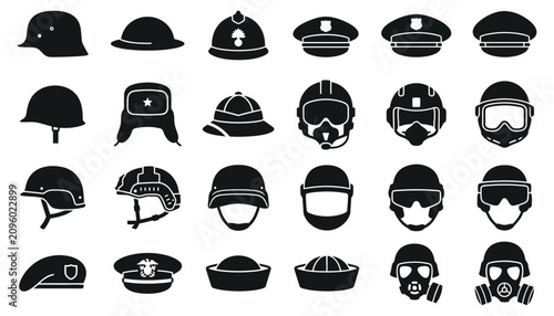 Canvastavla Protective headwear collection helmets hats and masks isolated on transparent ba
