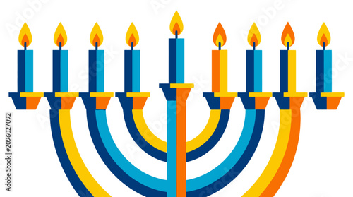 Fotografía A colorful menorah illustration with nine lit candles for the Jewish holiday cel