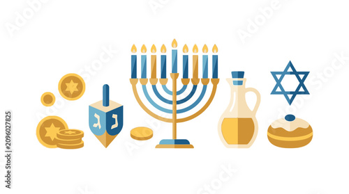 Bild auf Leinwand Traditional symbols representing the Jewish festival of Hanukkah celebration