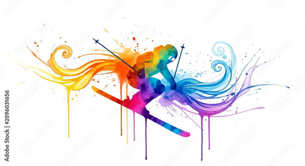 Obraz premium Vibrant Watercolor Illustration of a Skier in Action