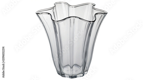 Schilderij op canvas Elegant empty clear glass vase modern wavy flower container glassware isolated o