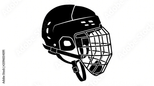 Canvas Print Black and white vector silhouette of an ice hockey helmet with a cage mask