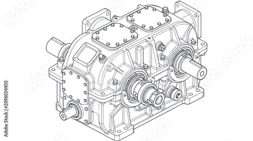 Photos Detailed Industrial Gearbox Mechanical Engineering Drawing.