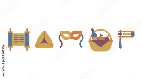 Bild auf Leinwand Flat vector icons representing Jewish holiday traditions and celebrations