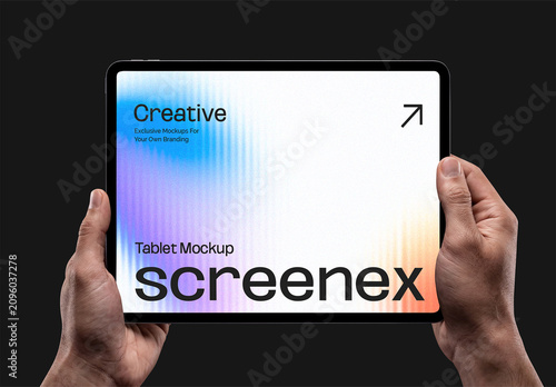 Landscape Tablet Screen Mockup Held in Hands