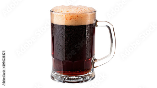 Foto Glass mug filled with dark beer or stout isolated on transparent background