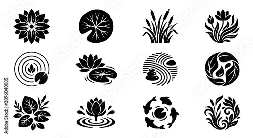 Collection of Black and White Nature and Zen Icons.