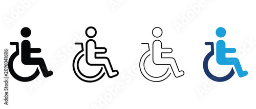 Disabled person wheelchair accessibility icons  various styles for design use  accessibility symbols