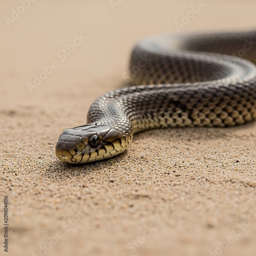 Close Up Brown Snake Resting on Sandy Ground in Natural Outdoor Setting
