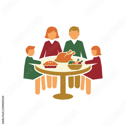 Принти на полотні Vector illustration of a family enjoying a holiday dinner together