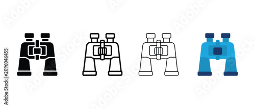 binocular icons in black white and blue on white background for observation and exploration purposes  used for travel and wildlife watching