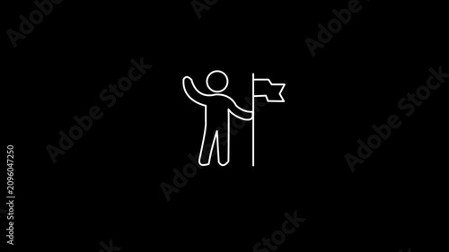 A person holding a flag, symbolizing achievement and success on a black background.