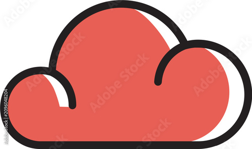 Obraz na płótnie A simple, stylized red cloud illustration with a thick black outline and a friendly, cartoonish design