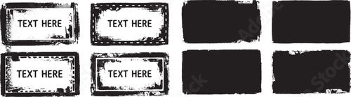 Set of grunge rolled ink stamp texture rectangular frames and solid shapes