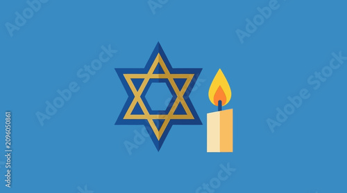 Fotografija Star of David and a burning candle vector illustration on a blue background